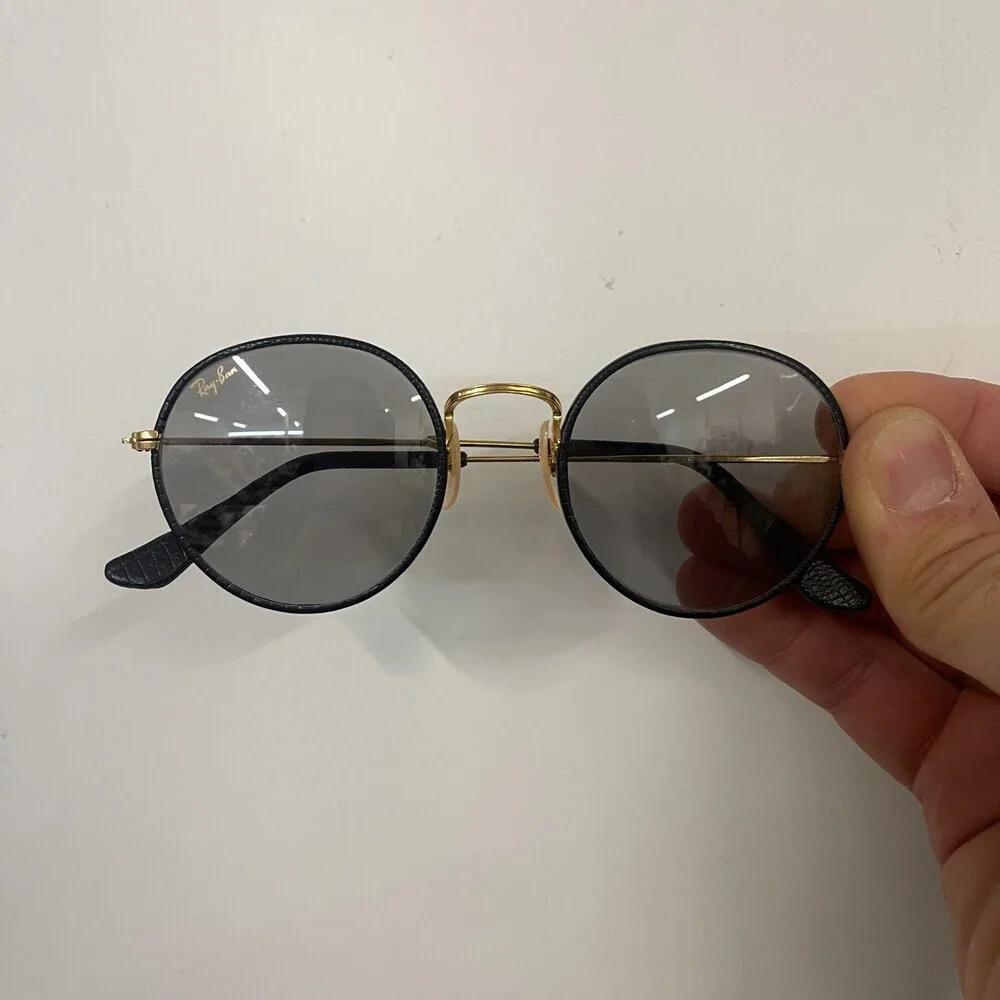 Vintage B&L Ray-Ban Leathers Sunglasses Black Gold with Gray Photochromic Lenses